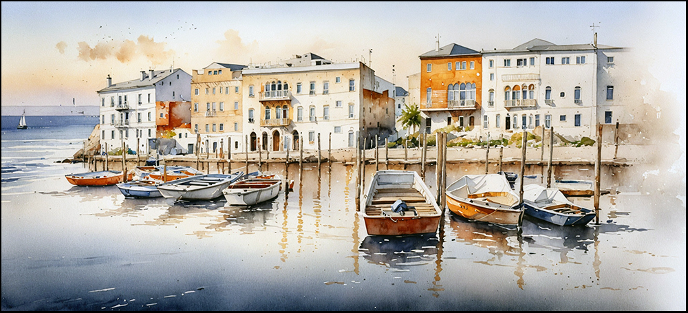 AI_Rendering-artists watercolour of waterfron in Venice