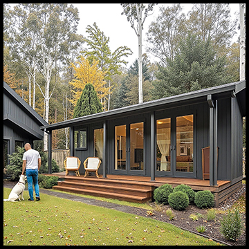 Exterior rendering of a detached sleepout and home office design