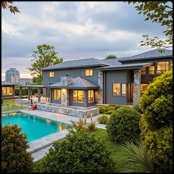 Exterior rendering of a four-bedroom house design